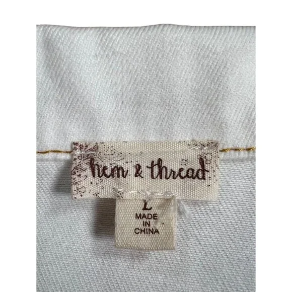 ANTHROPOLOGIE Hem & thread white jean jacket Frayed Hem 100% Cotton Size Large - Picture 3 of 10